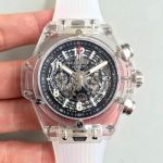 2018 Baselworld Hublot Unico Sapphire Replica White Rubber All Transparent Case Hublot Big Bang Watch